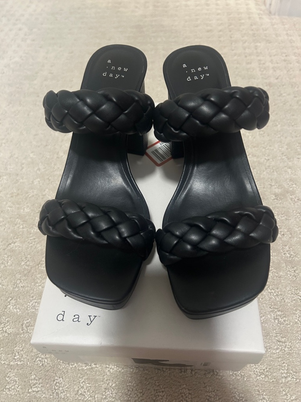a new day Black Braided Double-Strap Slide Mules